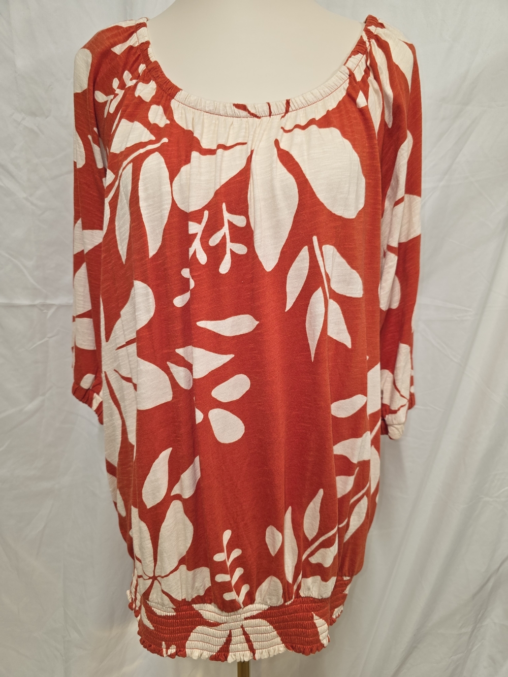 Cato Orange and Cream Printed Top